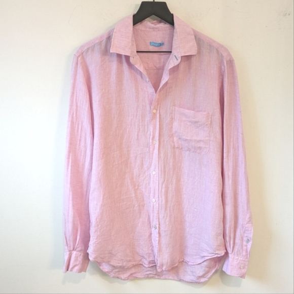 J. McLaughlin Tops - J. McLaughlin Pink 100% Linen Long Sleeve Button Up Shirt